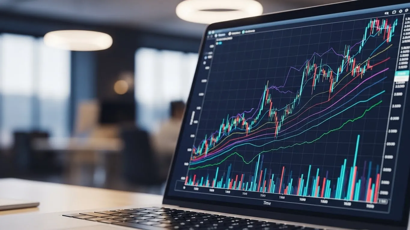 Um laptop com um gráfico na tela