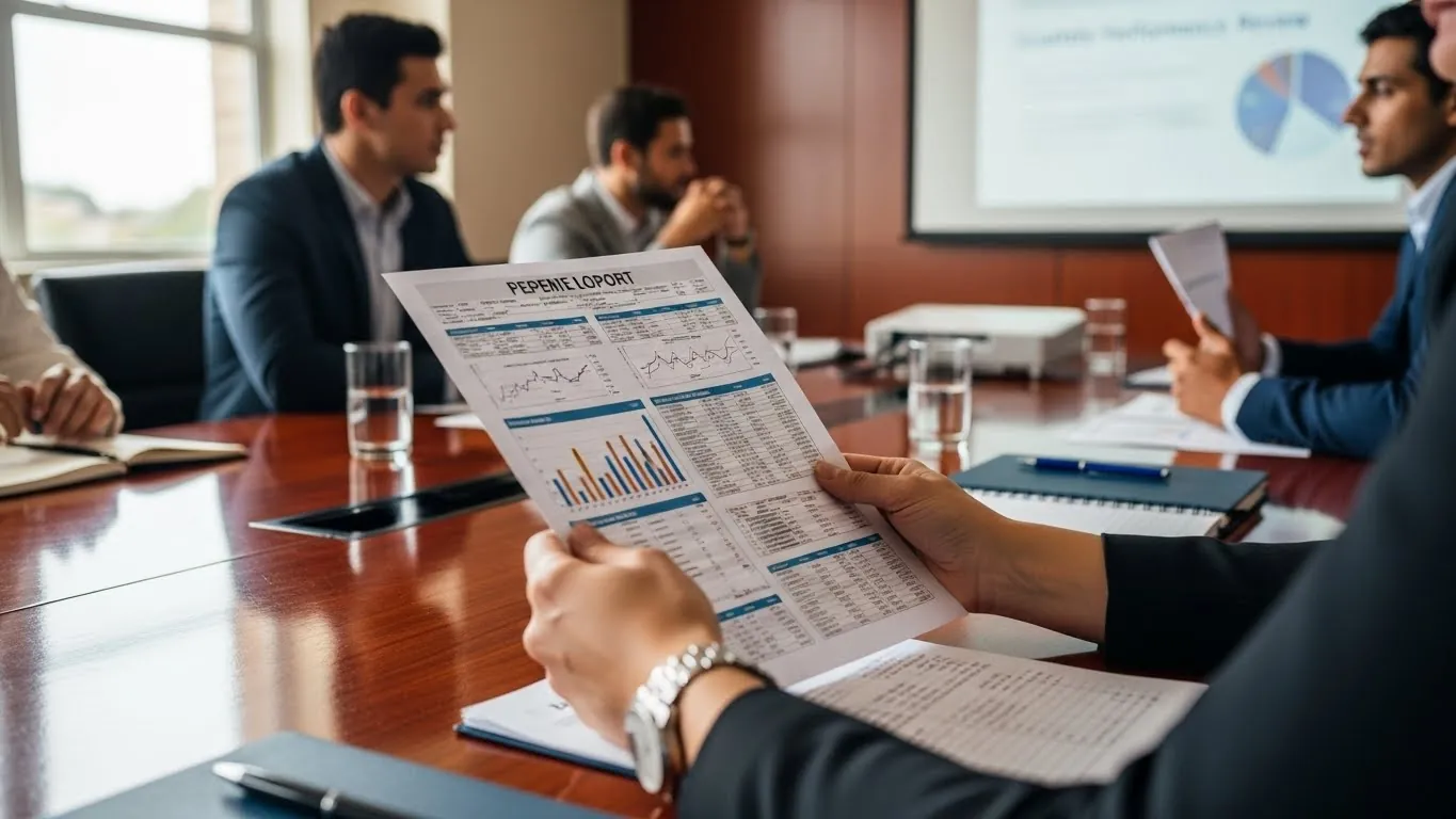 Pessoas de negócios em uma sala de reuniões com uma apresentação